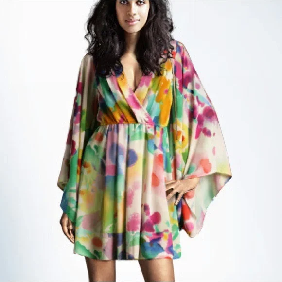 NWT H&M watercolor rainbow billow sleeve mini dress - Picture 8 of 8